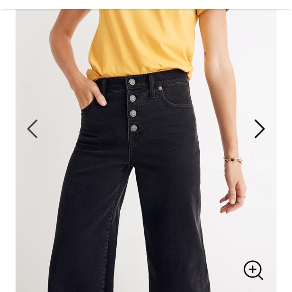 Madewell Black High-Rise Button-Fly Cropped Wide-Leg Jeans